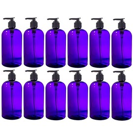 16 oz Purple Boston Round PET Plastic with Black Lotion Pump (12 Pack)