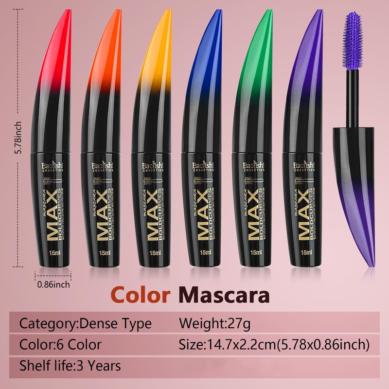 Joyeee 6 Colors Waterproof Colored Mascara Set, Lengthening, Volumizing, Long-Lasting,
