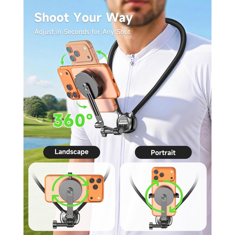 2-in-1 Magnetic&Clip-on Neck Phone Holder,59" Extended Chest Strap