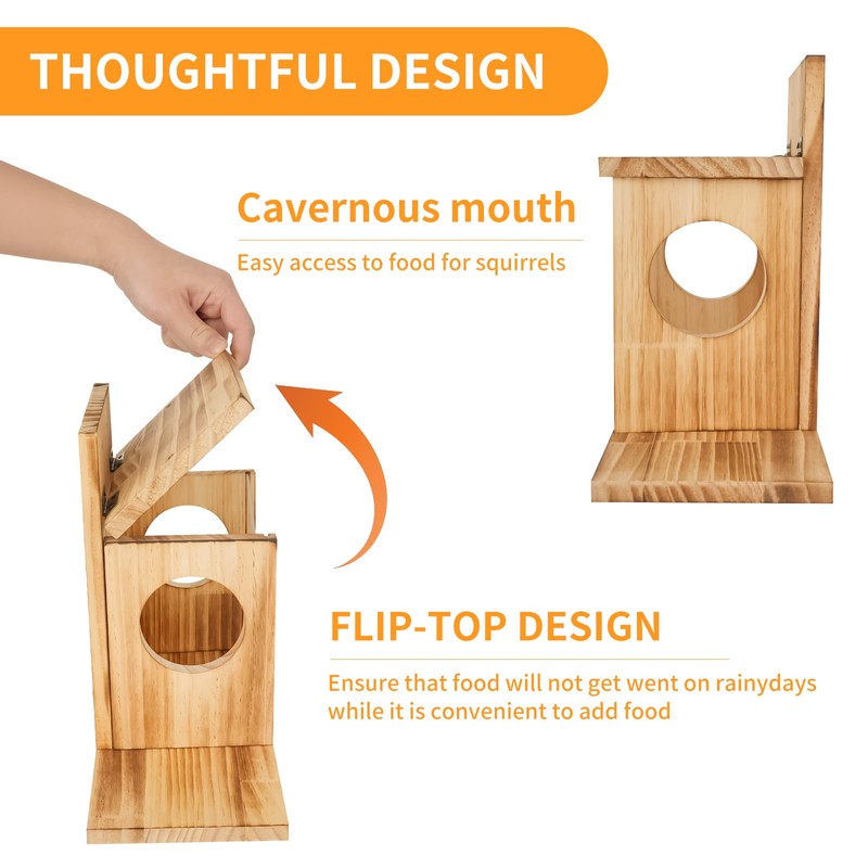 Wood Squirrel Feeder, Squirrel Feeders for Outside Winter, Wooden Chipmunk