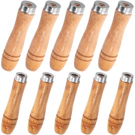 HINZIC 10Pcs Wooden File Sets, Wood Handles with Metal Collars, 5pcs Medium Wooden Handle for 6"-8" File, 5pcs Large Wood Handle for 10"-12" File