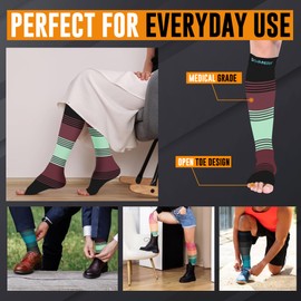 Doc Miller Open Toe Compression Socks, 15-20mmHg, Toeless Socks, Support Circulation, Shin Splints, Post Op, Medical Grade, Knee High, Dress Compression Socks for Men & Women