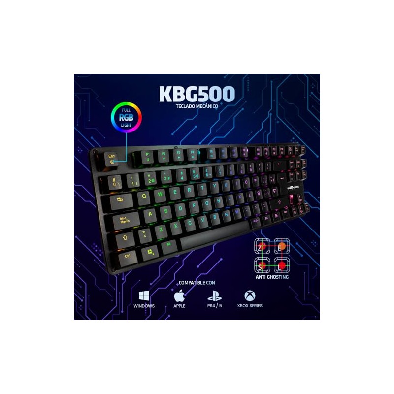 GAME FACTOR KBG500-RD Teclado Mecánico Gamer, con Ñ Tenkeyless, Retroiluminación