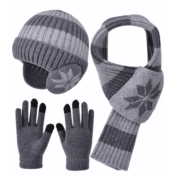 Kids Winter Hat Scarf Gloves Set 3Pcs, 3-12Y Fleece Lined