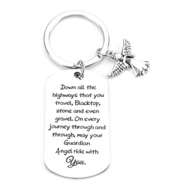 Angel Keychain，Keychain，Guardian Angel Keychain for New Driver Gifts, Stainless Steel Keyring for Teen Boys Girls, Anniversary Birthday Christmas Valentines Day Gifts for Motorcycle Truck Drivers