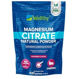 Wellthy Citrato de Magnesio en Polvo Sabor Raspberry 430g Equivalente a 417mg de Magnesio por Scoop. 43 Porciones por Envase, Scoop Incluído, Flavorle