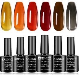 KRISNICE Tortoise Shell Nails Orange Jelly Gel Nail Polish Crystal Translucent Sheer Clear Red Coral Grey Amber Brown Autumn Designs Manicure DIY Home UV LED Soak Off Art Gift (KBT6-002-01)