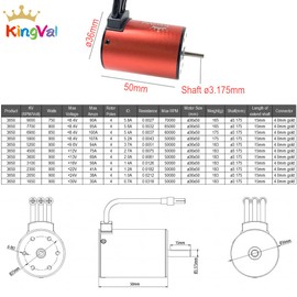 KingVal Replacement 3650 5200KV Waterproof Brushless Motor Shaft 3.175mm Compatible with 1/10 RC Car
