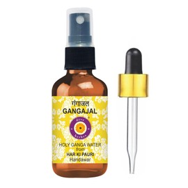 dève herbes Gangajal Holy Ganga Water from Har Ki Pauri Haridwar in Amber Glass Bottle with Spray and Glass Dropper 100ml