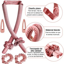 Rizador Pelo Sin Calor, Rizos Sin Calor para Onda Natural, Rizadores de Cabello Sin Calor con Pinzas para el Cabello y Coletero para Cabello Largo, Diseño Segmentado Mejorado (Rosa)