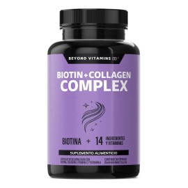 Biotin + Collagen Complex- Contiene Biotina + Colágeno + 15 Ingredientes y Vitaminas - Suplemento Vitamínico - vitybell Suplemento Alimenticio - Cabello Piel Uñas - 150 Cápsulas