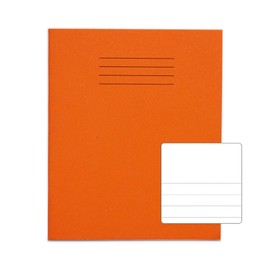 RHINO 8 x 6.5" Exercise Books, 48 Page/Top Half Blank & Bottom Half 12mm Lined Paper Notebook, 10 Pack, Writing Book, Office & School Stationery Supplies, Orange
