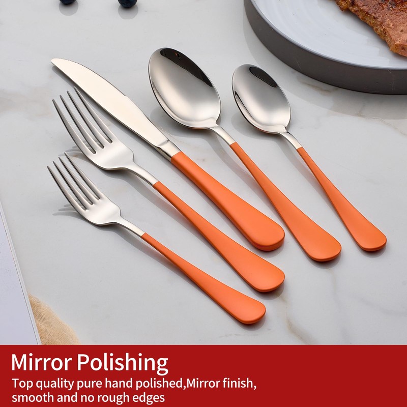 Onlycooker 20-Piece Orange Silverware Set 18/0 Stainless Steel Flatware Orange