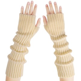 Ymomode Arm Warmers - Arm Warmers Women, Long Fingerless Gloves for Women Cashmere Blended Knitted Y2K Arm Warmers Black Beige