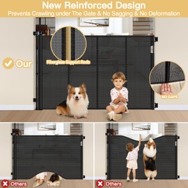 Reinforced 42" Extra Tall Pet Gate 55" Wide Retractable Baby Gate with Support Rods - Tall Retractable Dog Gate Indoor/Outdoor Retractable Gate, Bottom Anti-Escape Tall Dog Gates for Doorways, Black