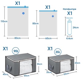 Leavans Pack of 2 Storage Bags, 2 Vacuum Bags for Clothes, 1 Hand Pump, Clothes Storage, Moving Boxes, Wardrobe Organiser, Foldable, for Clothes, Duvets and Bed Linen