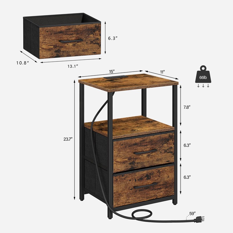 TUTOTAK End Table with Charging Station, Side Table with 2