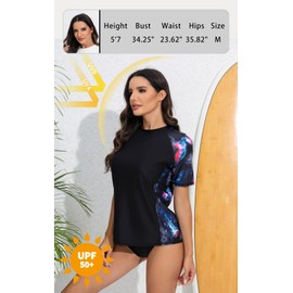 Halcurt UV Shirt, Women's Short-Sleeved Rash Guard UPF 50+ Swimming Shirt, Quick-Drying Swimming Shirt, M-XXL