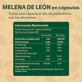 Hongo Melena de Leon 100% Puro. Con 200 capsulas de 500mg (Más de 6 meses). VitalBotanics. Suplementos de Hongo. Lions Mane Nootropic Mushroom. Libre de Gluten y Aditivos. Apto Dieta Keto.