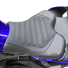 Motorcycle Leather Rider Saddle Solo Front Driver Seat Cushion Pillion Pad Compatible with YZF-R1 YZF-R1M 2015 2016 2017 2018 2019 2020 2021 2022 2023, Black