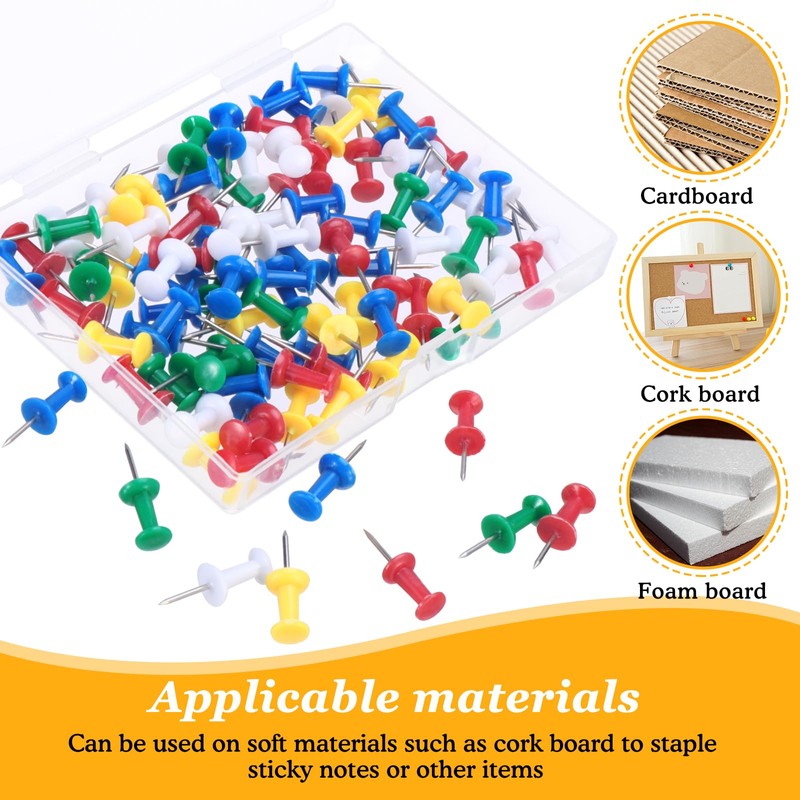 eROOSY 100 PCS Coloured Push Pins, Map Tacks Drawing Pins,