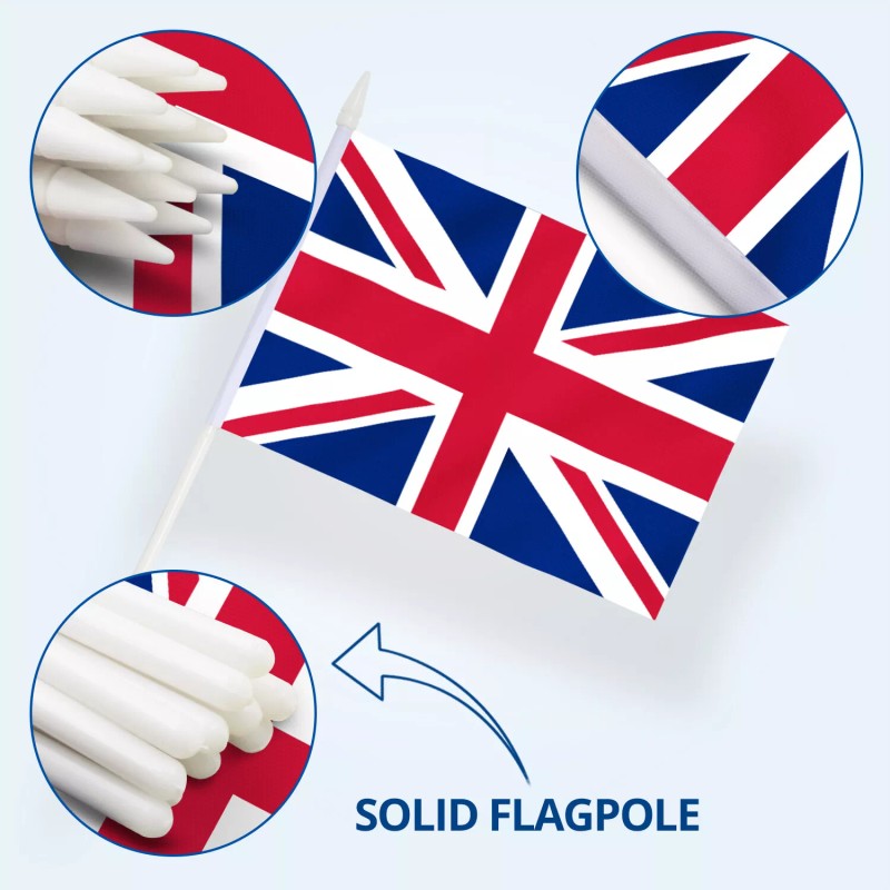 Anley 12 Pack British Union Jack UK Mini Handheld Flag