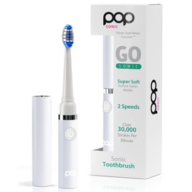Pop Sonic Electric Toothbrush (White) - Travel Toothbrushes w/AAA Battery | Kids Electric Toothbrushes with 2 Speed & 15,000-30,000 Strokes/Minute, Dupont Nylon Bristles