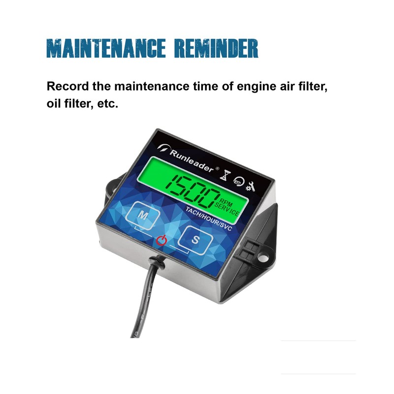 NInE-ROnG Digital Hour Meter Tachometer Maintenance Reminder Backlight Battery Replaceable