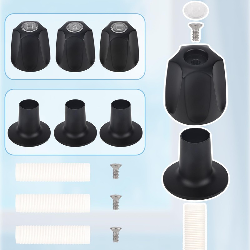 Tinoaly 3pcs Shower Knobs Replacement Kit, Matte Black Shower Knobs