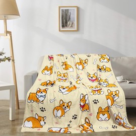 uimchwp Corgi Blanket 50X60 inch,Flannel Yellow Cute Corgi Blanket Throw, Corgi Blankets is The Best Gift for Corgi Lovers,Girls,Boys,Women,Adults,Family,Friends,Suitable for Sofa,Hair,Travel,Camping