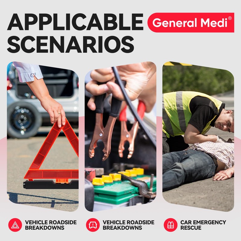 General Medi 127-Pieces Roadside Car Emergency Kit Include Mini First