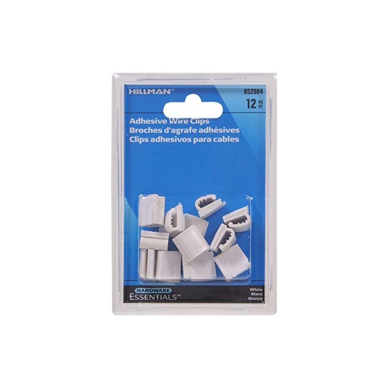 Hillman Hardware Essentials Adhesive Wire Clip White 12 Pack 852984