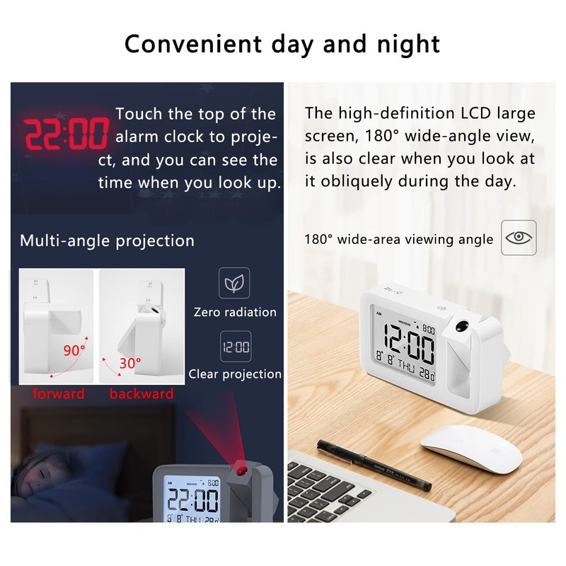FAYAIALO Projection Alarm Clock,Digital Clock with Backlight Display,Show Date Week