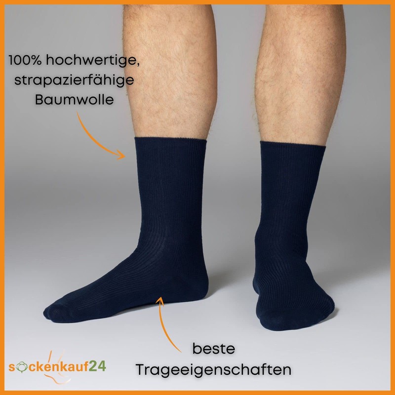Sockenkauf24 12 Pairs Unisex Socks without Rubber Print 100% Cotton