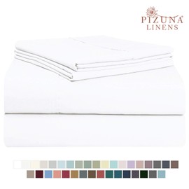 Pizuna 400 Thread Cotton Twin-XL-Sheet Sets, 3pc 100% Long Staple Cotton Twin XL Sheets, Luxurious-Sateen Sheets Deep Pocket fits Upto 15 Inch (100% Cotton White-Bed Sheets Set Twin XL)