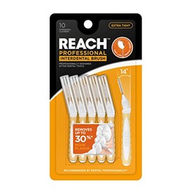 REACH cepillo para polvo interdental extra apretado de 0,7 mm, elimina hasta un 30% más de placa, especialmente diseñado para protección de las encías, 10 cepillos