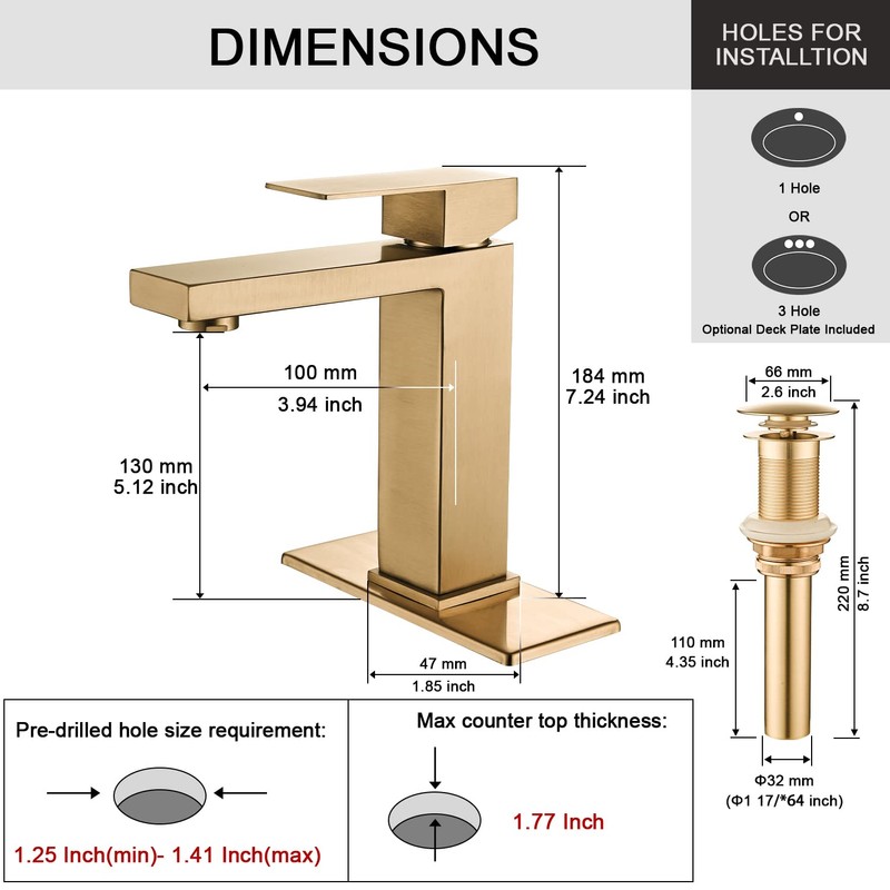 AVSIILE Brushed Gold Bathroom Faucet, Golden Single Hole Vanity Bath