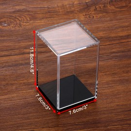 OGANAZI 4 Pack Clear Acrylic Stackable Display Boxes with Sliding Lid and Black Bottom, Display Storage Boxes Stand, Transparent Showcase for Action Figures, Figures Toys, Shells, 7.6*7.6*11.8cm