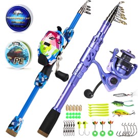 Sougayilang Adult &Kids Fishing Rod and Reel Combos Carbon Fiber Telescopic Fishing Pole with Smooth Reel Combo Saltwater Freshwater Kit 2.1HGTZ+XMCTZL
