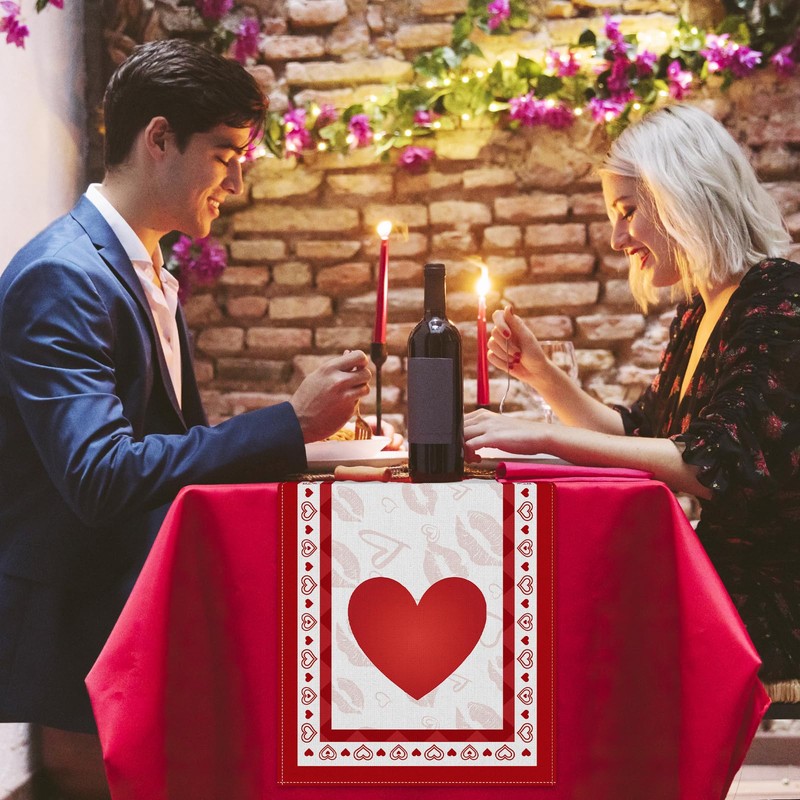 Valentine's Day Heart Table Runner 72 x 13 Inch Decorations,