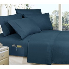 Elegant Comfort Luxury Best, Softest, Coziest 8-Piece Bed-in-a-Bag Comforter Set Silky Soft Bamboo Pattern Complete Set Includes Bed Sheet Set with Double Sided Storage Pockets, King, Navy Blue