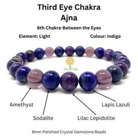Third Eye Chakra Bracelet - Power Bracelet - Crystal Gemstones - Lapis Lazuli, Lilac Lepidolite, Amethyst, Sodalite