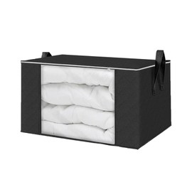 Futon Storage Bag, Storage Case, Duvet Storage, Storage Box, For Comforters, Breathable, Non-woven Fabric, Dustproof, Transparent Window, Includes Handle (Black/23.6 x 15.7 x 13.8 inches (60 x 40 x 35