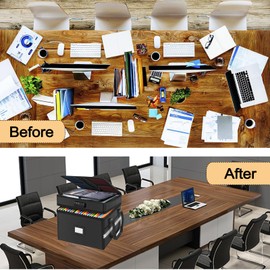 2 Layer Fireproof Document Box with Lock, File Box Water-Resistant File Organizer File Cabinet, Portable File Organizer Document Safe for Home Office Letter Legal Folder (Black)