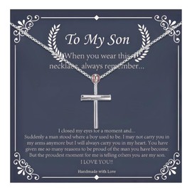 To My Son Necklace from Dad Mom Mens Pendant Stainless Steel Cross Christian Necklace Inspirational Birthday Gifts for Men Son Gifts from Mom