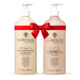Hairitage Gentle Daily Moisture Shampoo and Conditioner Set - Split End + Bond Strengthening for Dry, Damaged Hair with Jojoba Oil - Anti-Frizz and Color Safe - Cherry + Amber Scent (21oz. 2-pack)