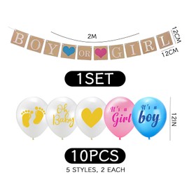 UBSIUH 1 Piece Baby Gender Banner And 10 Piece Balloons, Gender Reveal Party Supplies, Party Scene Arrangement, Party Decorations.
