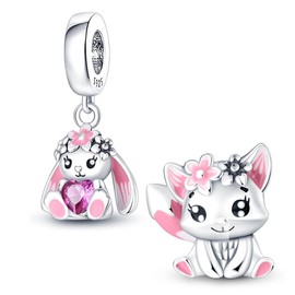 MICOO 925 Sterling Silver Clip Cubic Zirconias Beads Charms for Bracelets and Necklace,2pc Double Gifts for Mums, Couples and Sisters, Cubic Zirconia, Cubic Zirconia