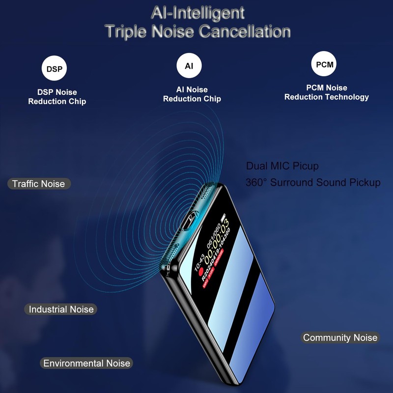 128GB Voice Activated Recorder with AI-Intelligent Triple Noise Reduction 9088