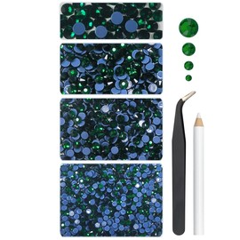 qiipii Hotfix Rhinestones bulk Flatback Emerald Green Crystal Rhinestones for Crafts Clothes SS10-SS30 Hot Fix K9 Glass Round Crystals Gems w Picking Pen for Crafting Shoes Clothing Bag DIY Decoration